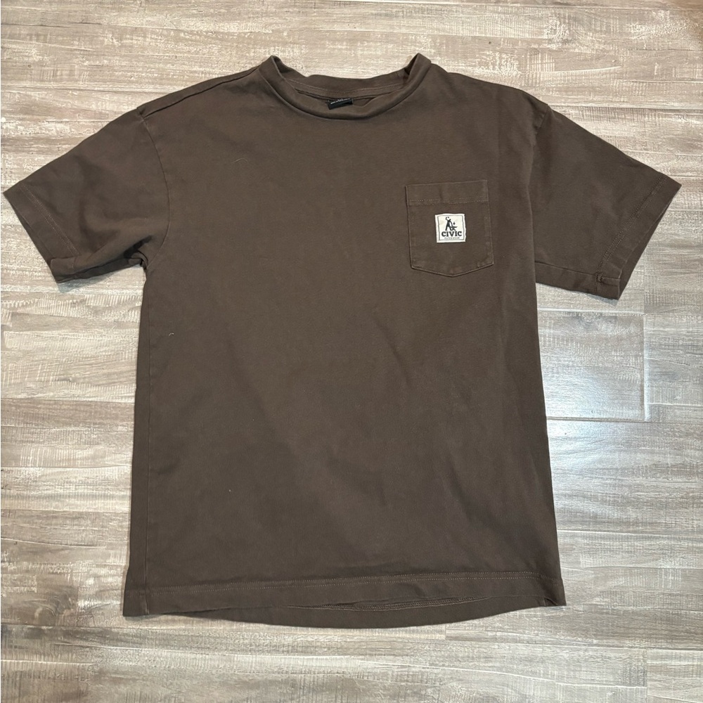 Mens Civic Outerwear Box Fit Brown Tshirt Small Cotton On